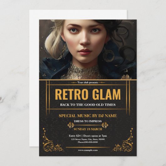 Retro Glam Party Flyer Template (正面/裏面)