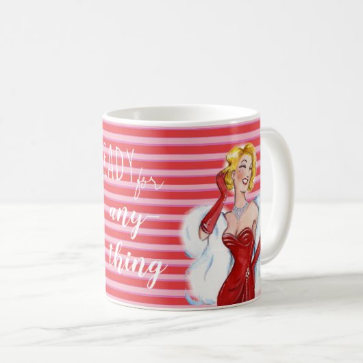 Retro Glamour and Red Stripes Motivational コーヒーマグカップ (正面右)