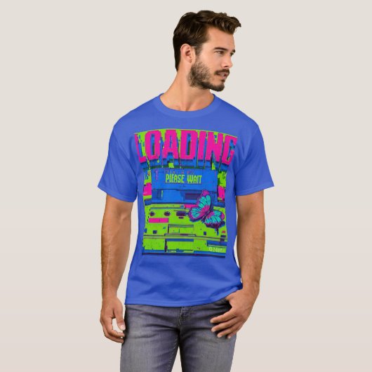 Retro Glitch Art Butterfly Loading Please Wait T-S Tシャツ (正面フル)