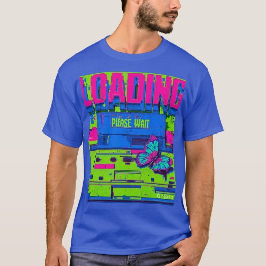 Retro Glitch Art Butterfly Loading Please Wait T-S Tシャツ (正面)