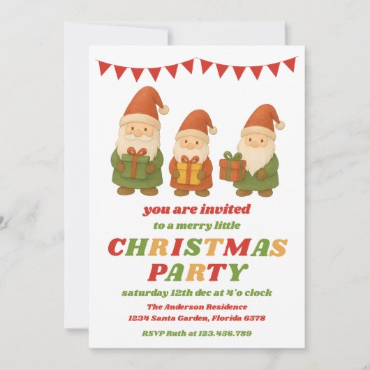 Retro Gnomes Editable Christmas Party 招待状 (正面)