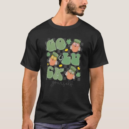 Retro Go Luck Yourself Saint Patrick's Day Checker Tシャツ (正面)