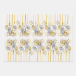 Retro Gold and Silver Christmas Ornaments ラッピングペーパーシート