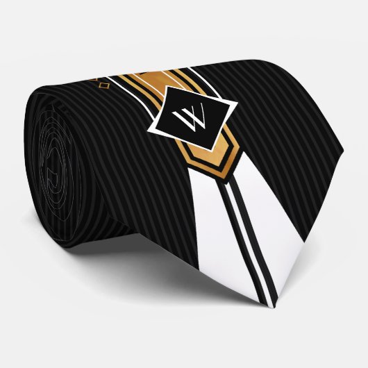Retro Gold, Black, and White Tie ネクタイ (ロール)