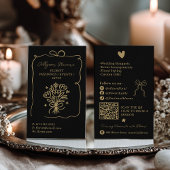 Retro Gold Black Doodles Florist Artist QR Code 名刺