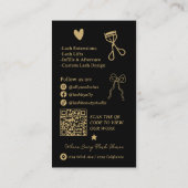 Retro gold black Doodles Lash Tech QR Code 名刺 (裏面)