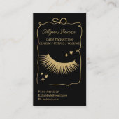Retro gold black Doodles Lash Tech QR Code 名刺 (正面)