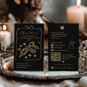 Retro gold black Doodles Tattoo Artist QR Code 名刺