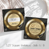 Retro Gold Black Vinyl Record Player 50th Birthday 招待状