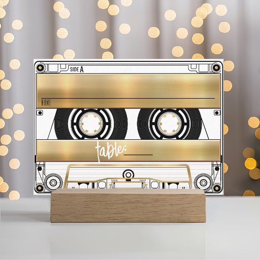 Retro Gold Cassette Tape Wedding Flat Place Card プレイスカード
