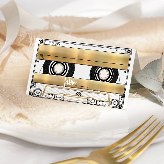 Retro Gold Cassette Tape Wedding Folded Place Card プレイスカード