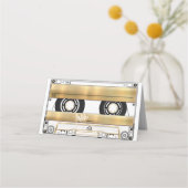 Retro Gold Cassette Tape Wedding Folded Place Card プレイスカード (正面)