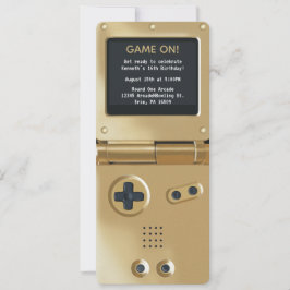 Retro Gold Handheld Gaming Birthday Invitation 招待状