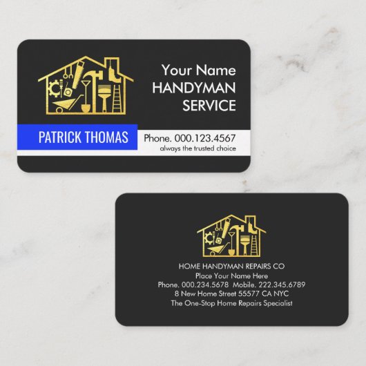 Retro Gold Handyman Tools Building 名刺 (正面/裏面)