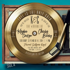 Retro Gold Vinyl Record Unique Vintage Wedding 招待状