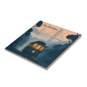 Retro Golden Gate Bridge, Cable Car, San Francisco タイル (側面)