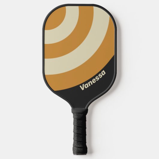 Retro Golden Horizon Circle Stripe with Name ピックルボールラケット (正面)