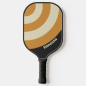 Retro Golden Horizon Circle Stripe with Name ピックルボールラケット (裏面)