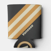 Retro Golden Horizon Stripes with Name 缶クーラー (裏面)