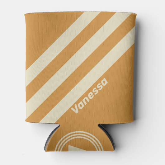 Retro Golden Horizon Three Stripes with Name 缶クーラー (正面)