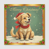 Retro Golden Retriever Puppy Christmas Card Magnet (正面)