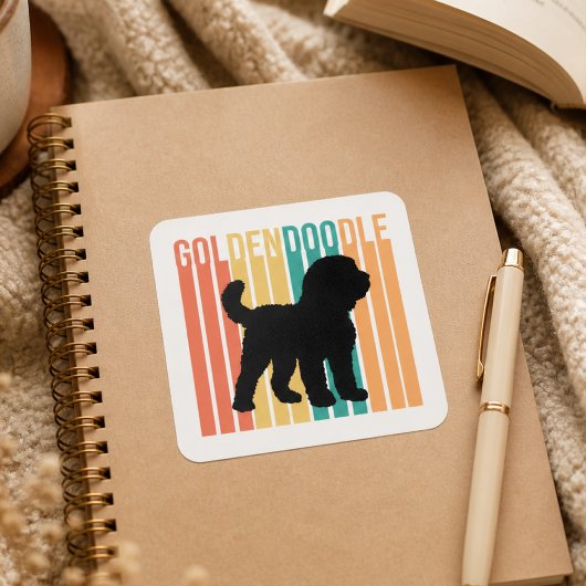 Retro Goldendoodle Dog Silhouette スクエアシール