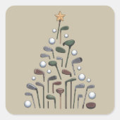 Retro Golf Club Christmas Tree Golfing X-mas スクエアシール (正面)