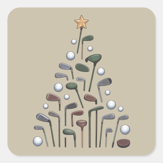 Retro Golf Club Christmas Tree Golfing X-mas スクエアシール (正面)