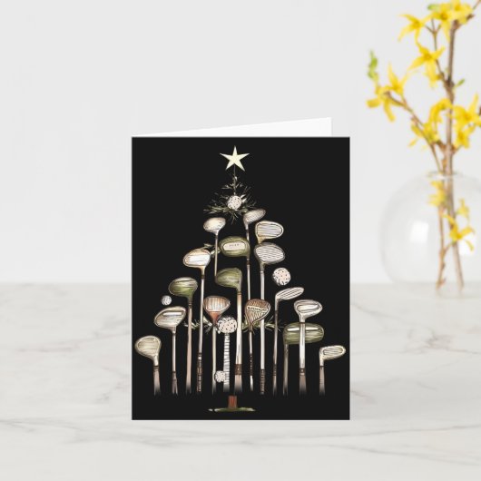 Retro Golf Club Christmas Tree Golfing Xmas Golfer カード (黄色い花)