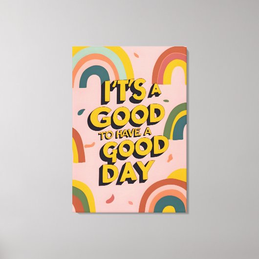 Retro "Good Day" Motivational Quote Rainbow Print キャンバスプリント (正面)