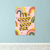 Retro "Good Day" Motivational Quote Rainbow Print キャンバスプリント (インサイチュ (ウッドフロア))
