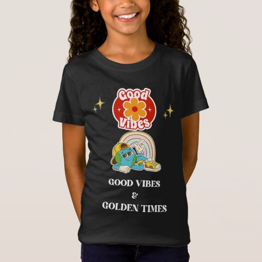 Retro Good Vibes Earth Character  Tシャツ (正面)