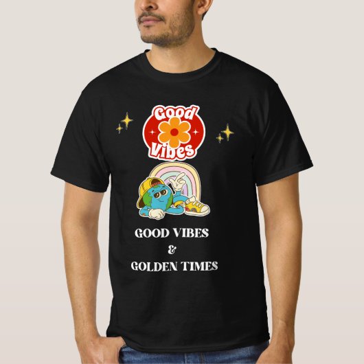 Retro Good Vibes Earth Character  Tシャツ (正面)