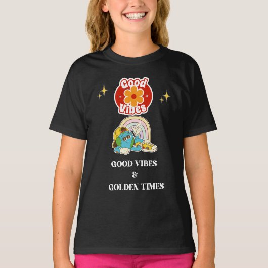Retro Good Vibes Earth Character  Tシャツ (正面)
