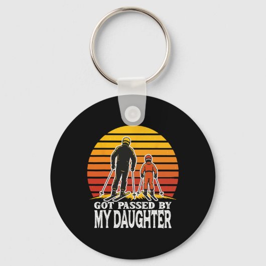 Retro Got Ped By My Daughter Funny Skiing Design  キーホルダー (正面)