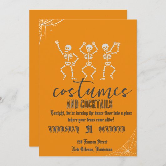 Retro Gothic Skull Dance Halloween Party 招待状 (正面/裏面)