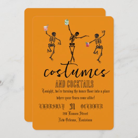 Retro Gothic Skull Dance Halloween Party 招待状 (正面/裏面)