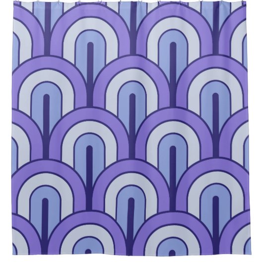 Retro Gradated Geometric Fan Pattern シャワーカーテン (正面)