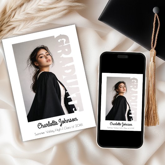 Retro Graduation Typography Announcement Card 案内状