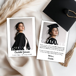 Retro Graduation Typography Thank You Card 案内状