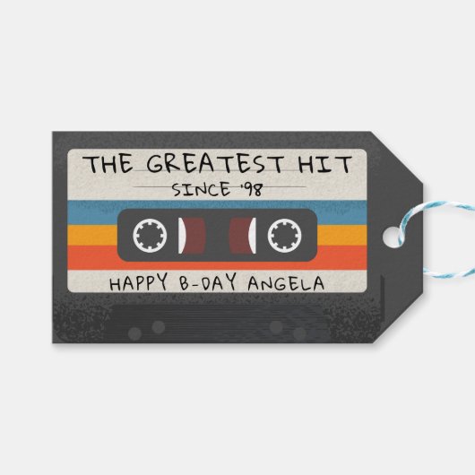 Retro Greatest Hit Cassette Birthday Party ギフトタグ (正面(横))