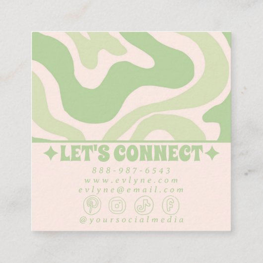 Retro Green 70s Boho Groovy Unique Trendy Unique スクエア名刺 (裏面)
