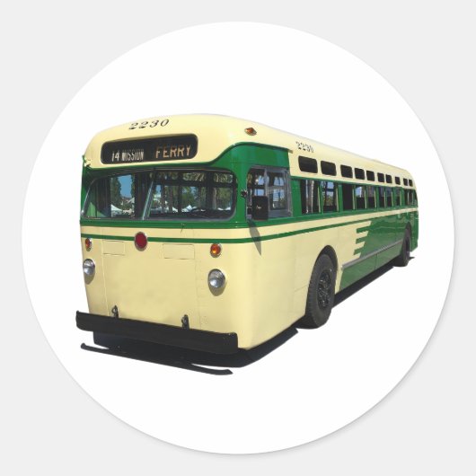 Retro Green and Cream Sab Francisco Muni Bus stick ラウンドシール (正面)
