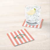 Retro Green Après Tennis Social Club Pink Stripe  スクエアペーパーコースター (インサイチュ)