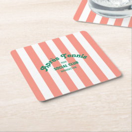 Retro Green Après Tennis Social Club Pink Stripe スクエアペーパーコースター