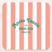 Retro Green Après Tennis Social Club Pink Stripe  スクエアペーパーコースター (正面)