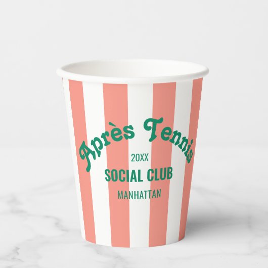 Retro Green Après Tennis Social Club Pink Stripe 紙コップ (正面)