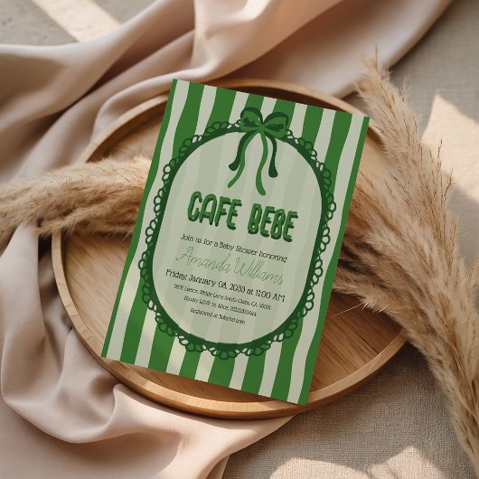 Retro Green Bow Franch Cafe Baby Shower 招待状