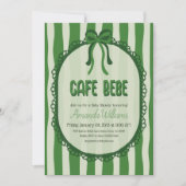 Retro Green Bow Franch Cafe Baby Shower 招待状 (正面)