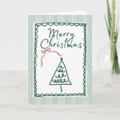 Retro green Christmas Tree & Family Photo Custom  カード (正面)